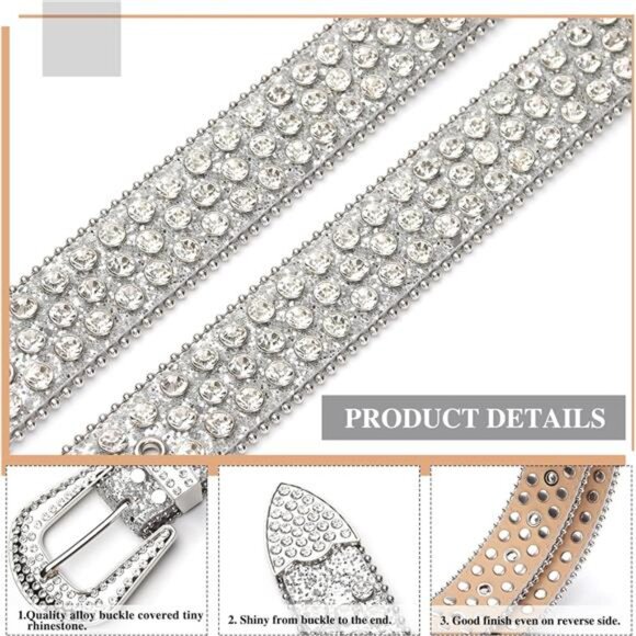 Womens Men Rhinestone Western Belts Bling Cowgirl Designer Diamond Studded Belts - Picture 2 of 8